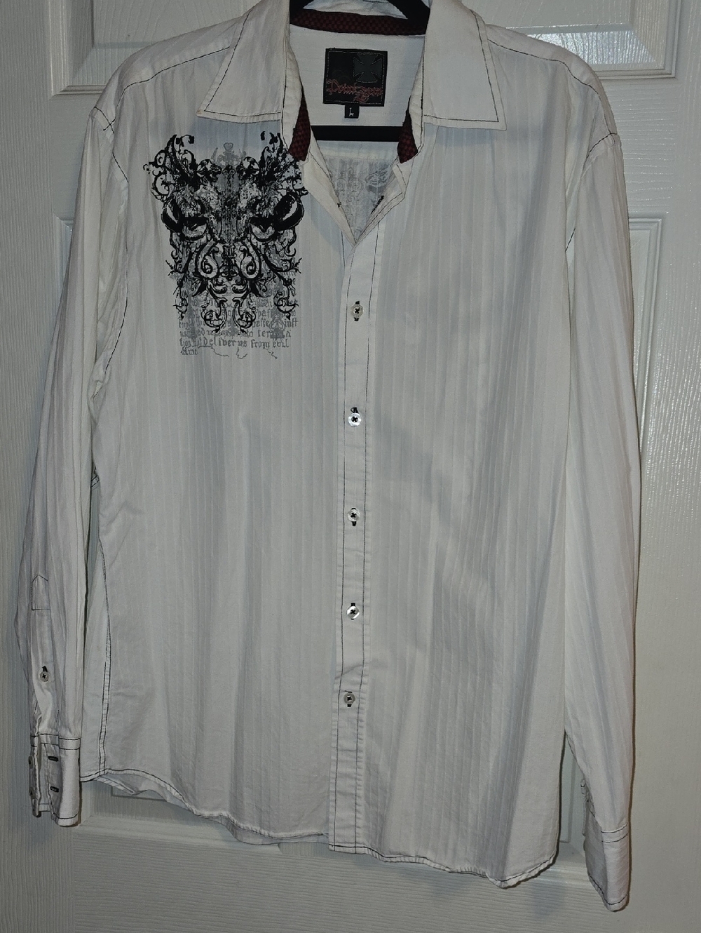 Point Zero Men's White Button-Down Shirt with Black‎ Graphic